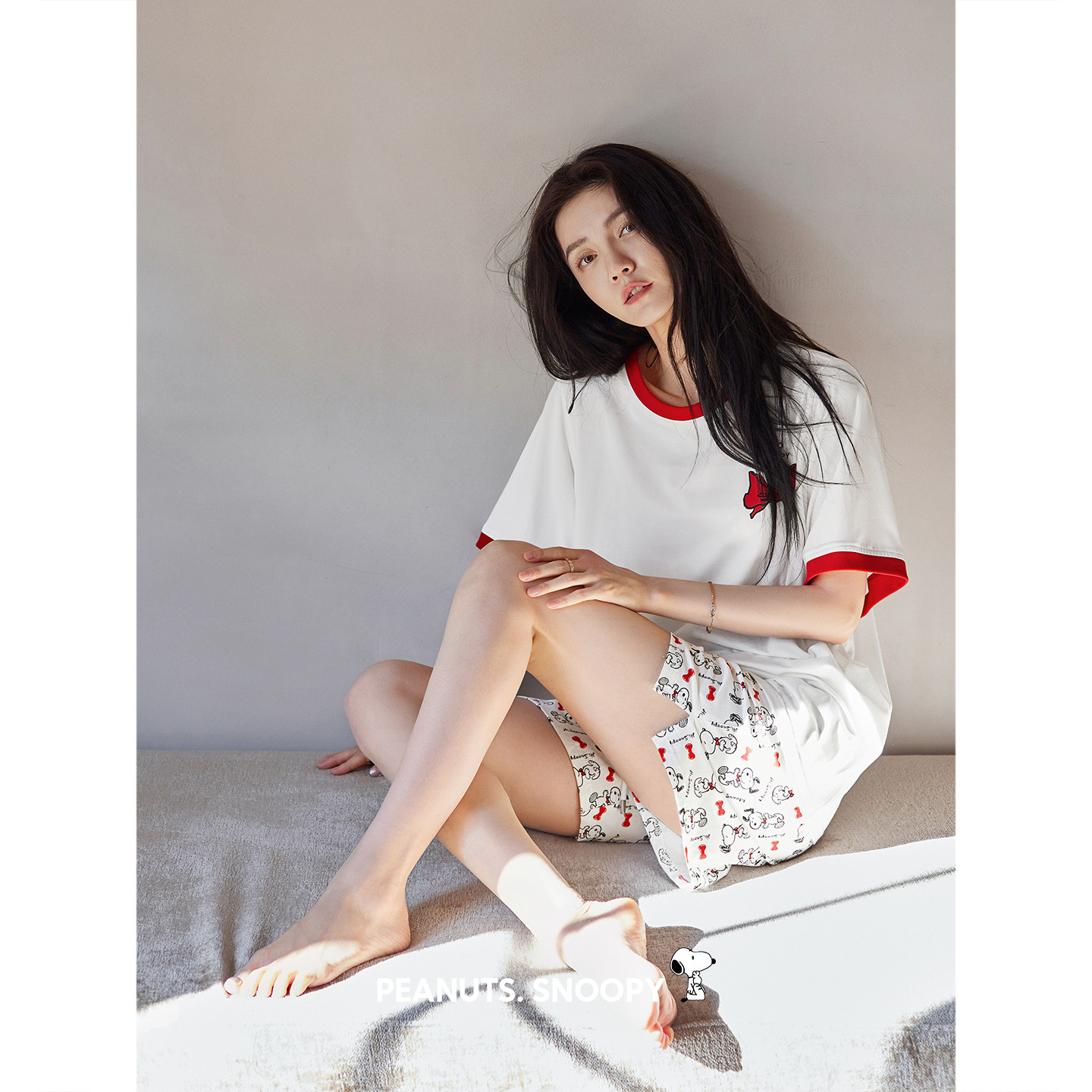 贝妍女夏凉感短袖可爱史努比睡衣图片