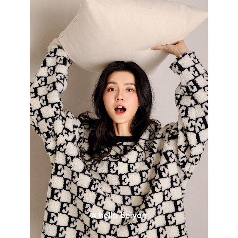 贝妍女冬加厚珊瑚绒休闲保暖睡衣