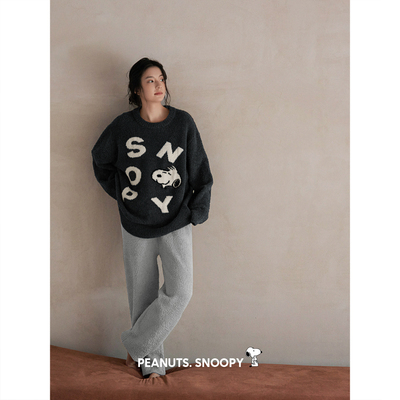 贝妍史努比女冬季保暖半边绒睡衣