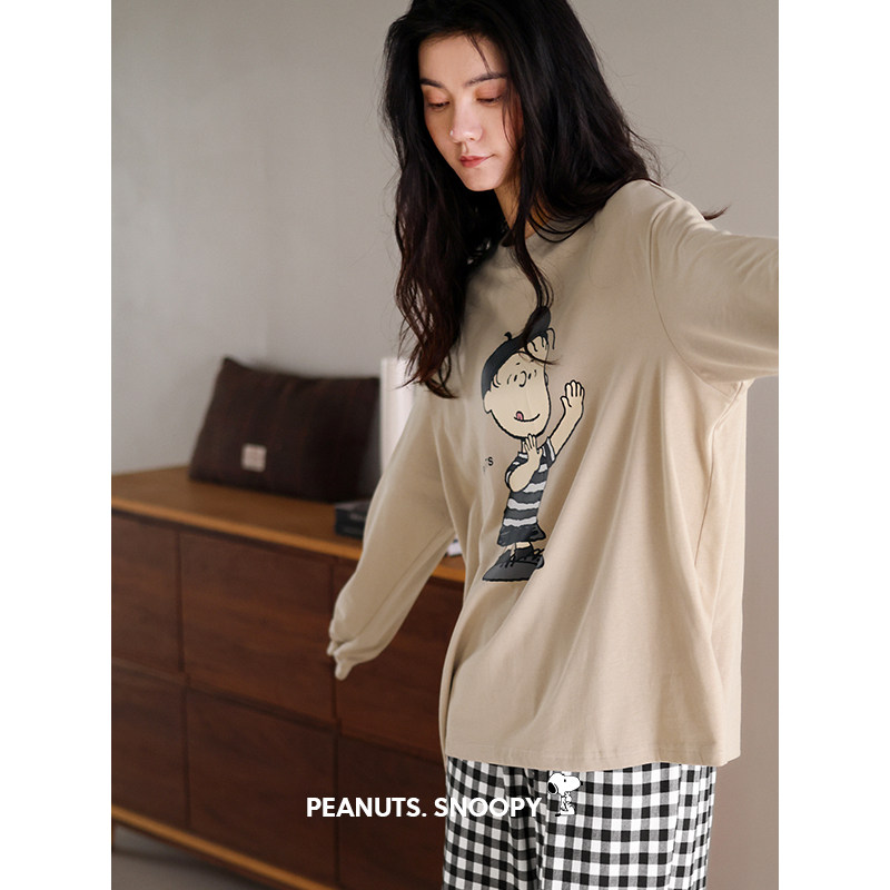 贝妍史努比情侣睡衣女春秋长袖柔软棉家居服男时尚格子裤大码套装,女士内衣/男士内衣/家居服,睡衣/家居服套装,淘宝优惠券,粉丝福利购,淘宝优惠卷