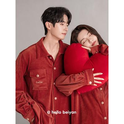 贝妍秋冬保暖海岛绒新婚情侣睡衣