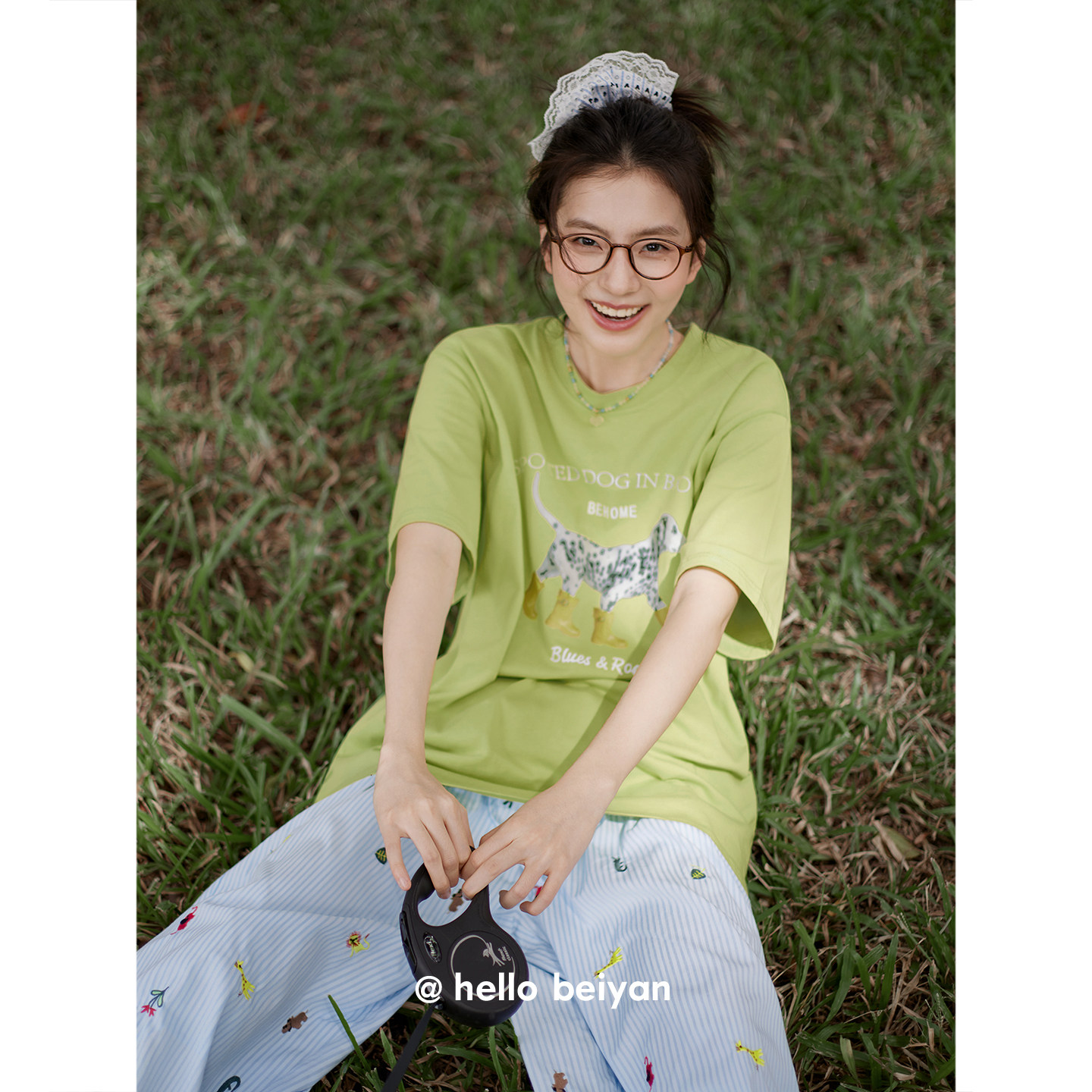 贝妍睡衣女款夏季凉感慵懒松弛感家居服卡通小狗短袖阔腿长裤套装
