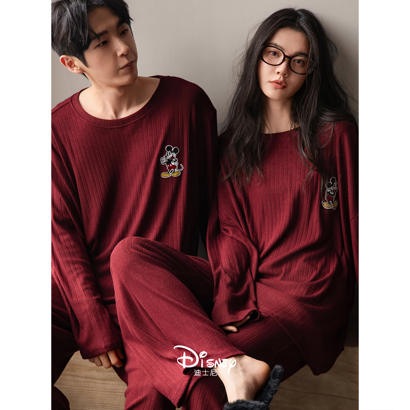 迪士尼春秋纯棉长袖新婚情侣睡衣