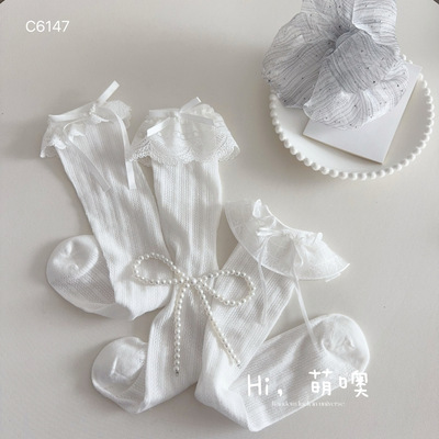 女春夏季纯白蕾丝蝴蝶结逗库高品