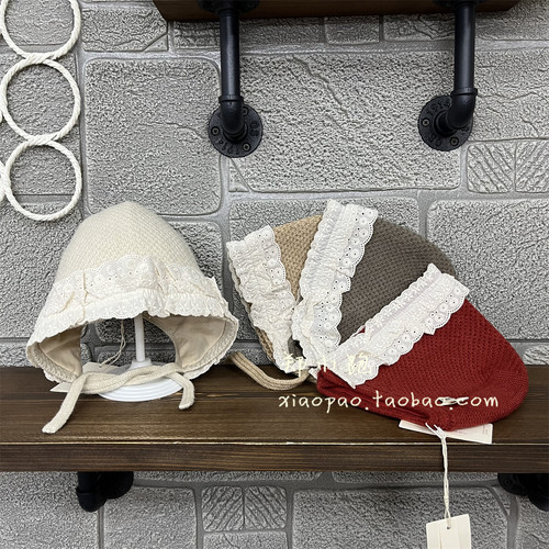 木然良品秋冬男女宝宝纯棉内衬帽子韩系菲边公主帽保暖帽M055L