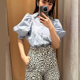 简约高腰腰带豹纹短裤 时尚 S家夏季 休闲百搭通勤潮 2030日单女装