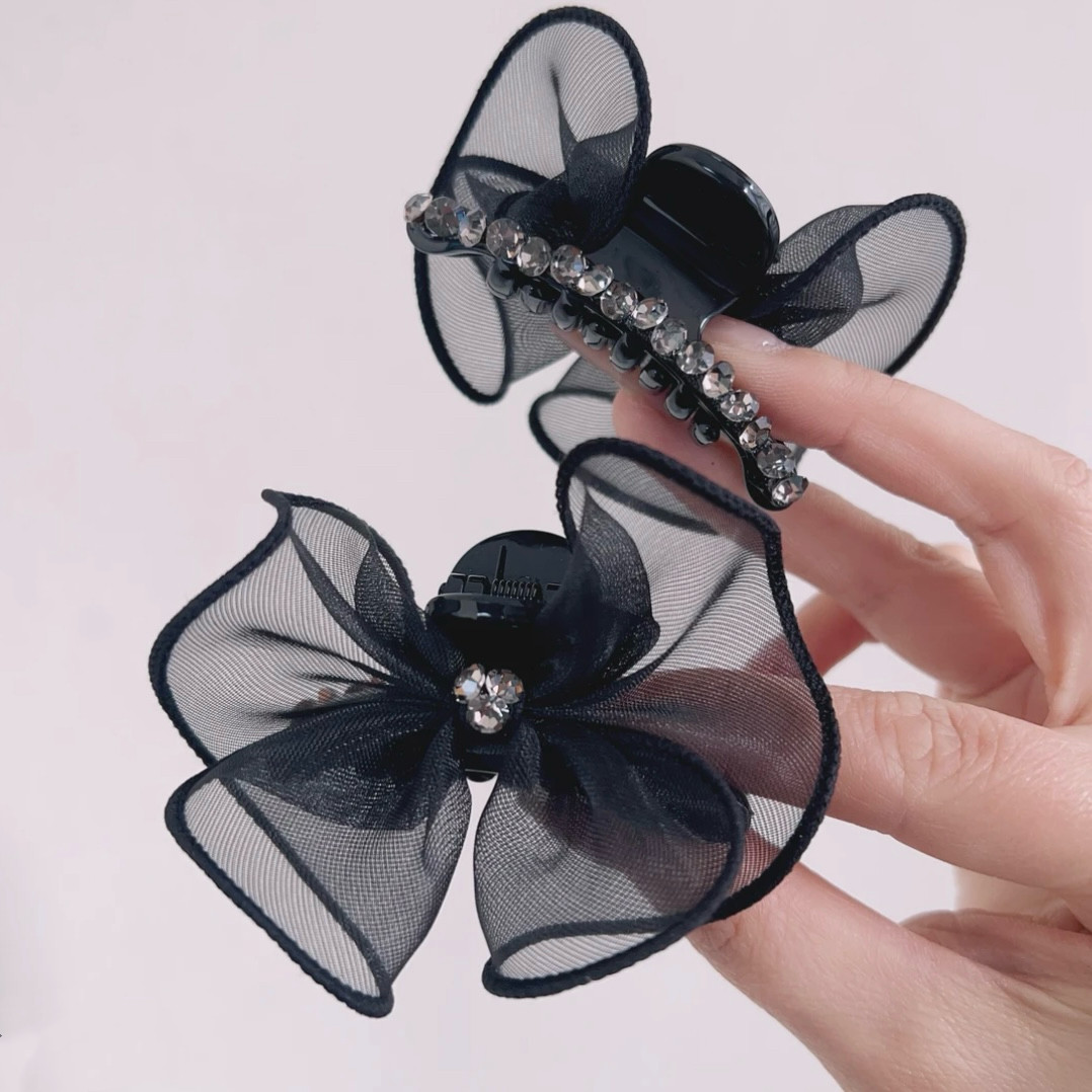 【两只装】新款手作韩版AB面欧根纱蝴蝶结刘海夹碎发夹发饰小抓夹