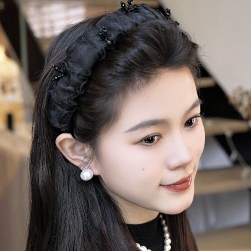 小香风欧根纱玛丽亚轻奢高颅顶褶皱发箍高级感防滑蝴蝶结头箍发夹