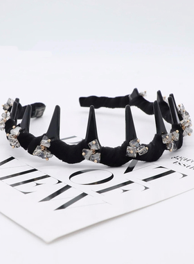 【秋月】高级百搭高颅顶发箍黑色丝绒波浪齿头箍女发卡时尚发夹