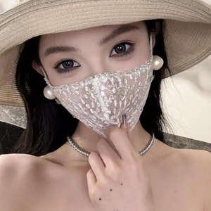 【满天星口罩】法式蕾丝镶钻网纱防晒口罩时尚气质百搭透气面罩女