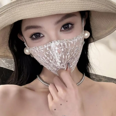 【满天星口罩】法式蕾丝镶钻网纱防晒口罩时尚气质百搭透气面罩女