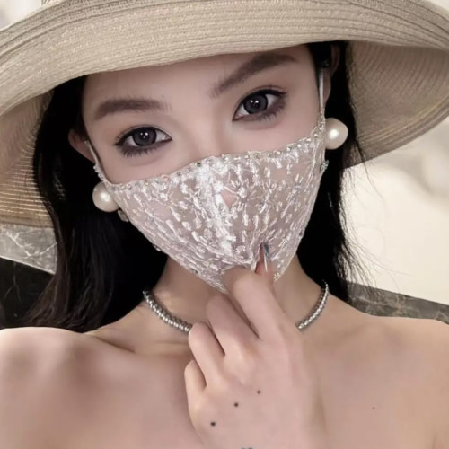【满天星口罩】法式蕾丝镶钻网纱防晒口罩时尚气质百搭透气面罩女