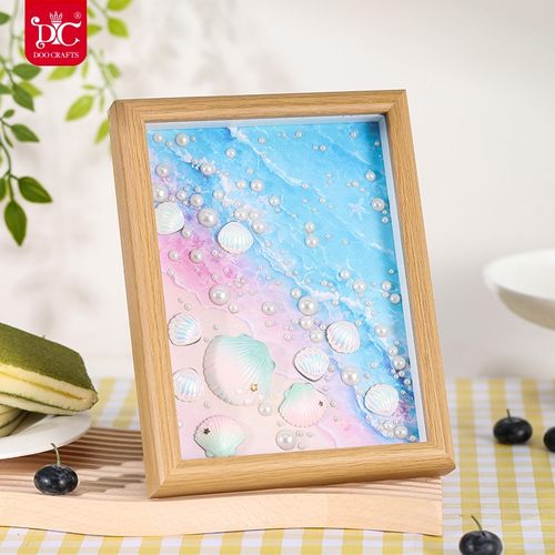 沙滩贝壳儿童手工diy钻石绣学生生手工粘钻带框摆台男女生礼物画