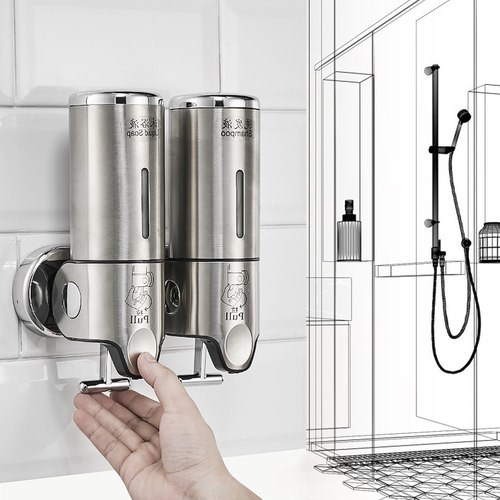 酒店浴室壁挂不锈钢双头皂液器