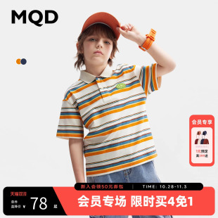 潮酷翻领水印全棉短袖 MQD男童夏季 POLO儿童T恤条纹宽松落肩韩版
