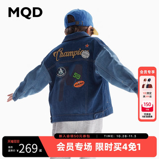 撞色字母儿童上衣翻领夹克衫 款 男童牛仔外套春秋装 MQD童装
