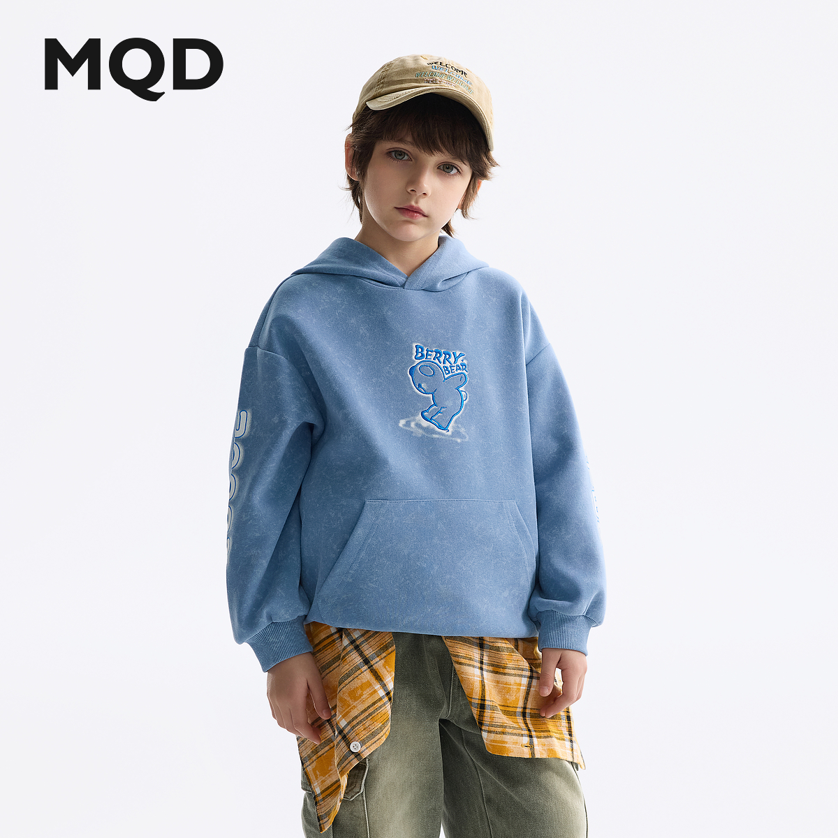 MQD童装男童卫衣2025春装新款宝宝上衣儿童连帽印花时尚外套