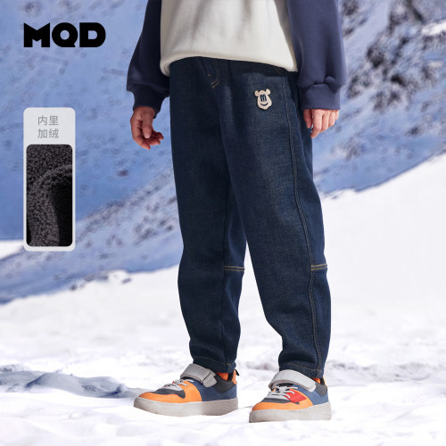 MQD马骑顿童装男童加绒加厚牛仔裤冬款儿童韩版保暖宽松牛仔长裤