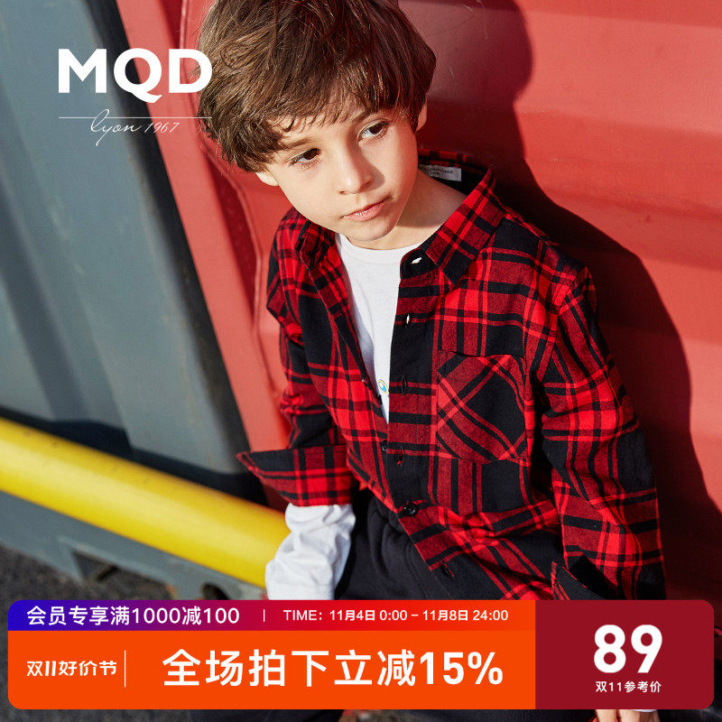 MQD童装男童红色格纹衬衫春秋新款虎年格子衬衣中大童时尚拜年服怎么看?