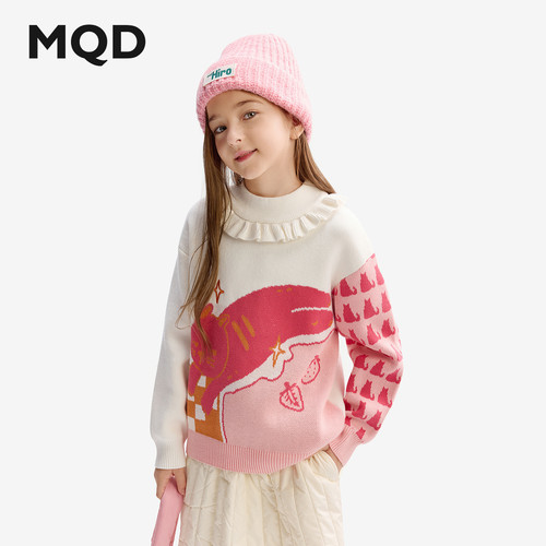 MQD童装女童毛衣2025秋冬季新款半高领针织衫毛线衣猫咪儿童上衣