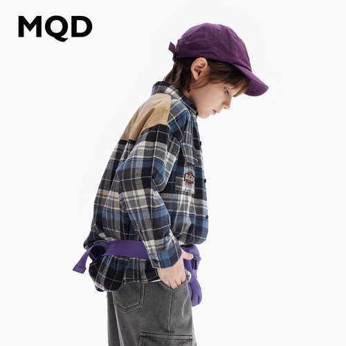 MQD马骑顿童装男童格纹衬衫外套春秋款儿童中大童学院风格子衬衣