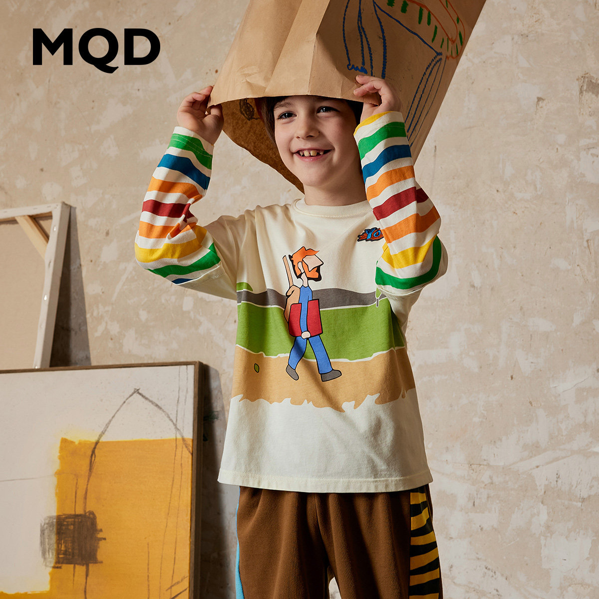MQD马骑顿男童秋季假两件T恤图片
