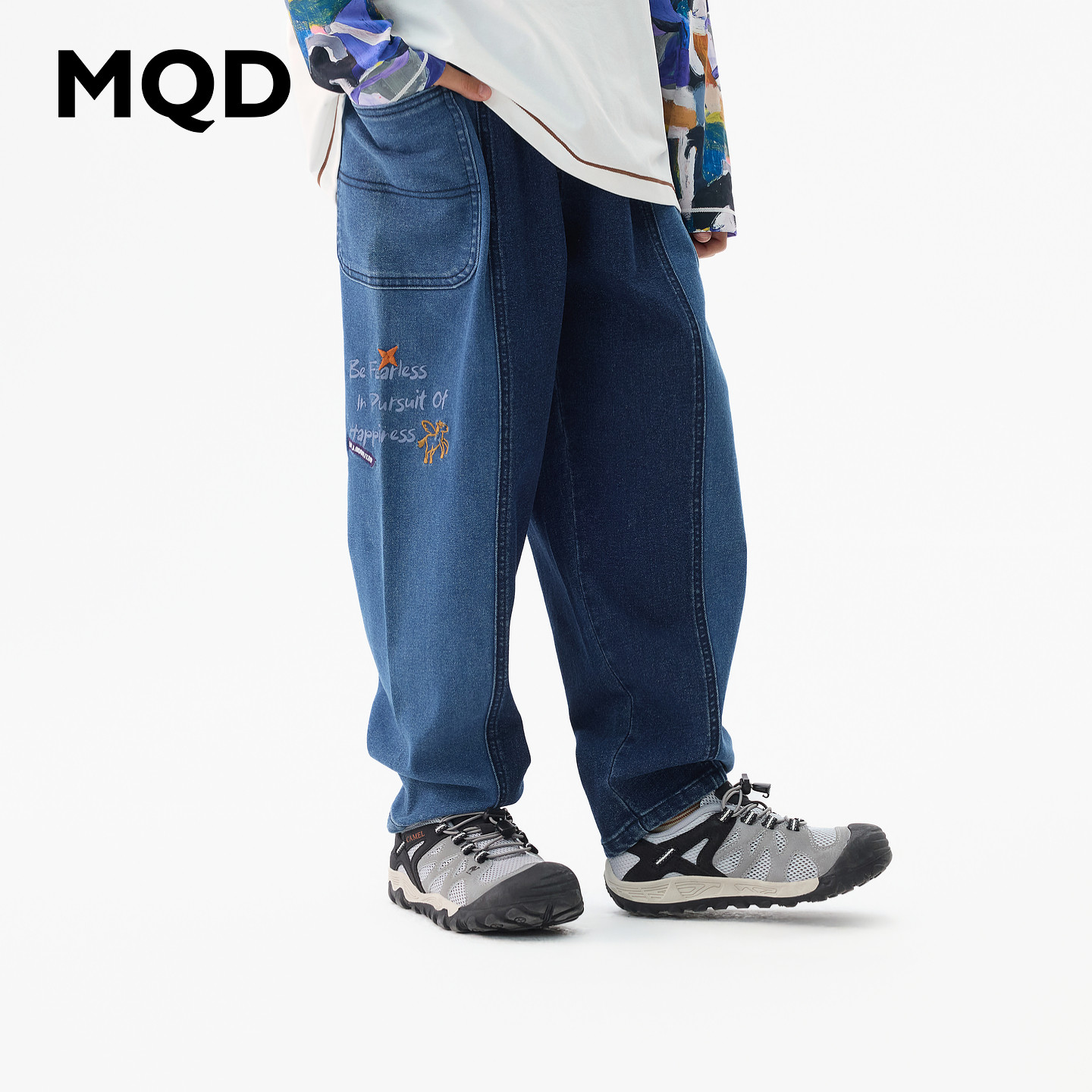 MQD男童秋季撞色牛仔老爹裤图片