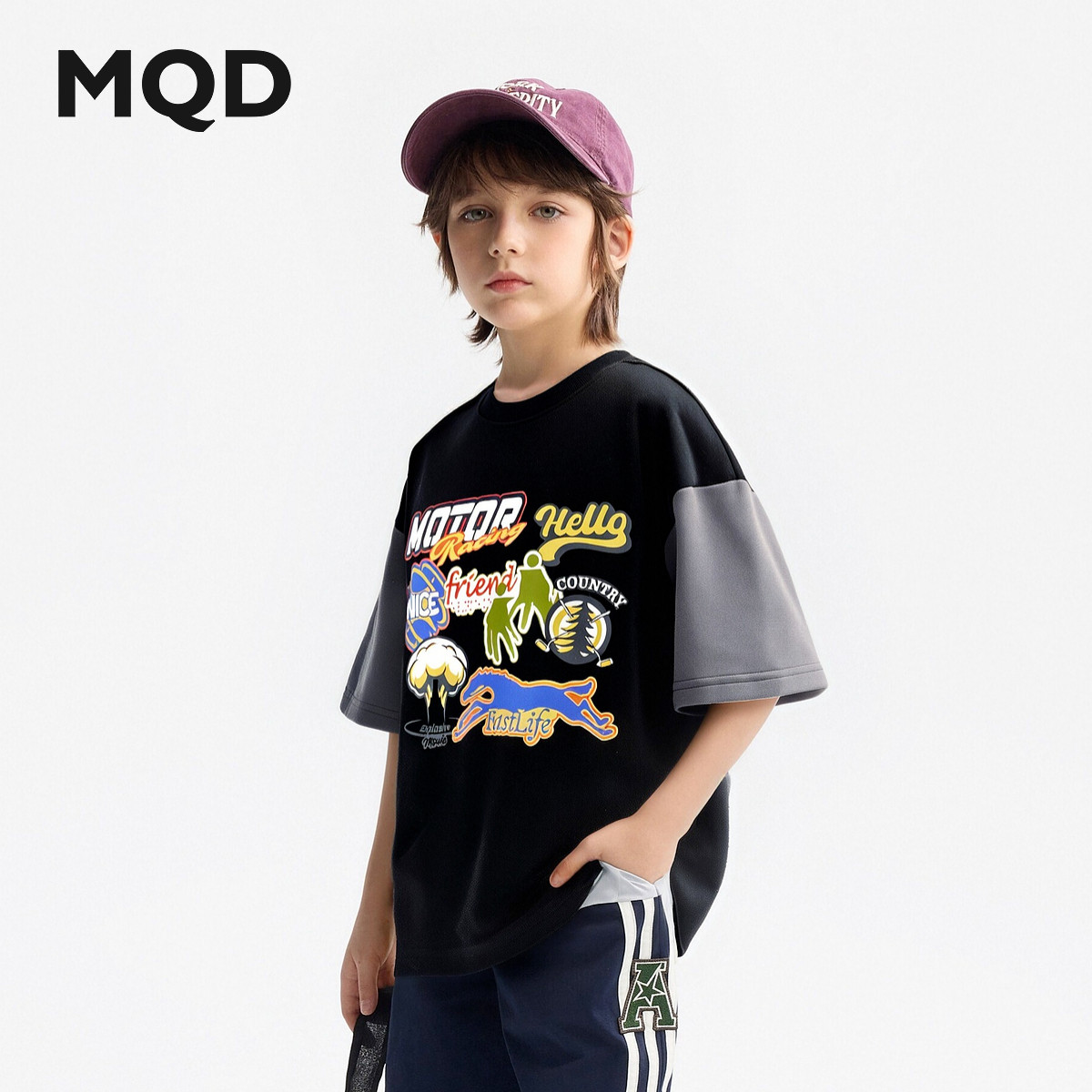 【吸湿速干】MQD童装男童短袖T恤夏装新款儿童黑色卡通上衣