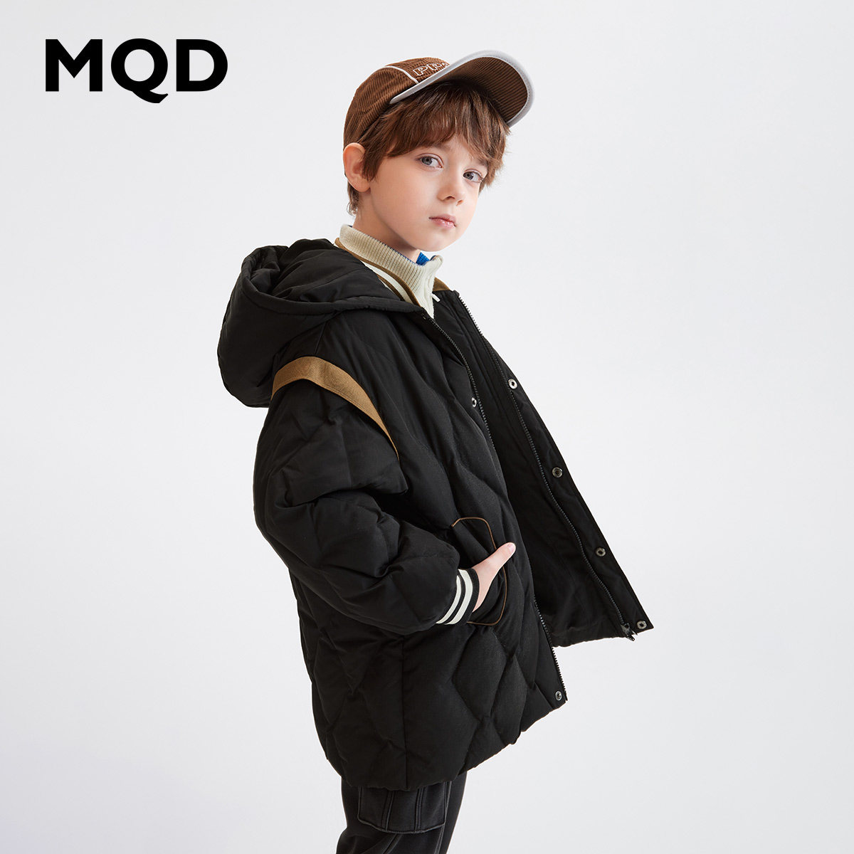 【反季清仓】MQD童装三防羽绒服菱形格保暖中长款冬装男童学院风