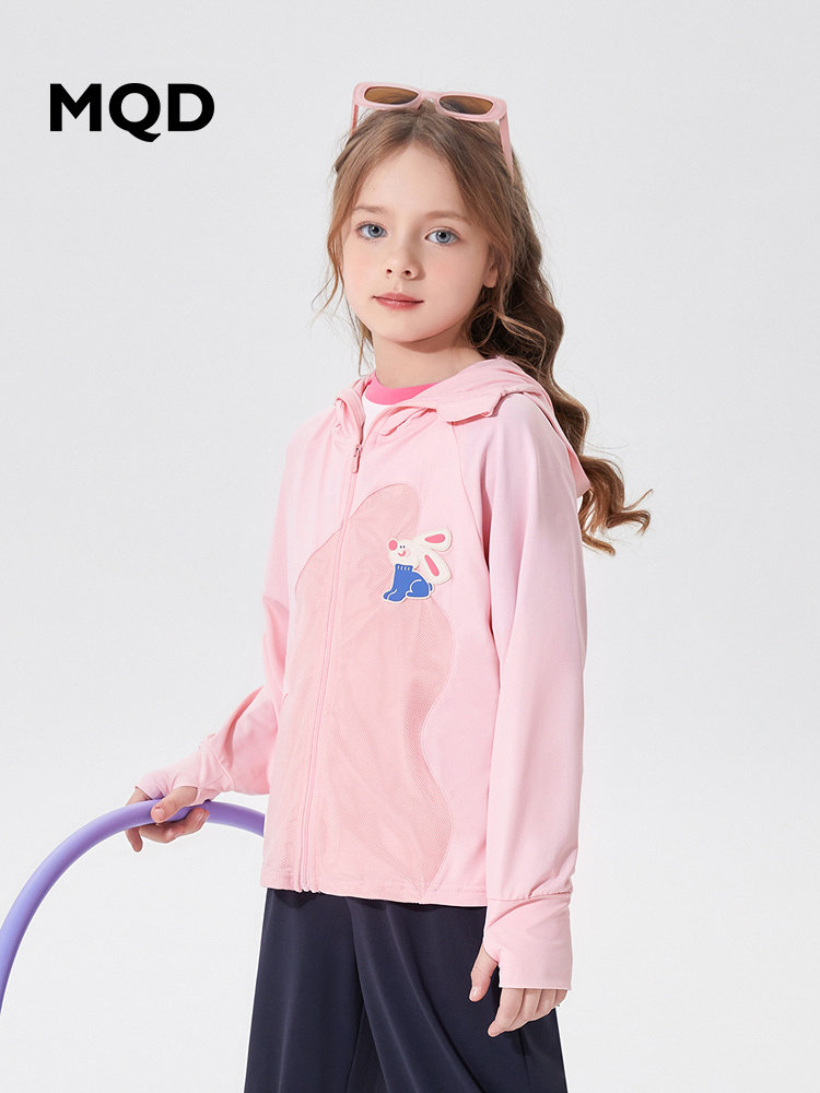 MQD 아동 의류 소녀 야외 태양 보호 의류 24 여름 새로운 어린이의 탄력 있고 편안한 후드 태양 보호 의류 UPF50 +