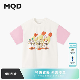 女大童夏季 MQD童装 卡通小猫甜美萌宠亲 新品 学院风撞色袖