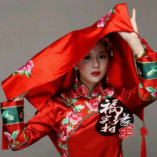 福缘旗袍定制做大红重磅真丝绣花国色秀禾服结婚敬酒新娘中式嫁衣