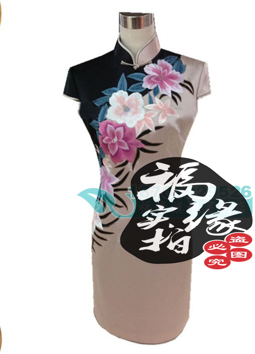 宴会拍照外出高端唐装女士日常修身旗袍定做真丝麻缎相拼绣花旗袍