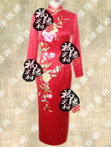 重磅红颜真丝绣花旗袍定做 时尚复古修身新娘结婚礼服唐装