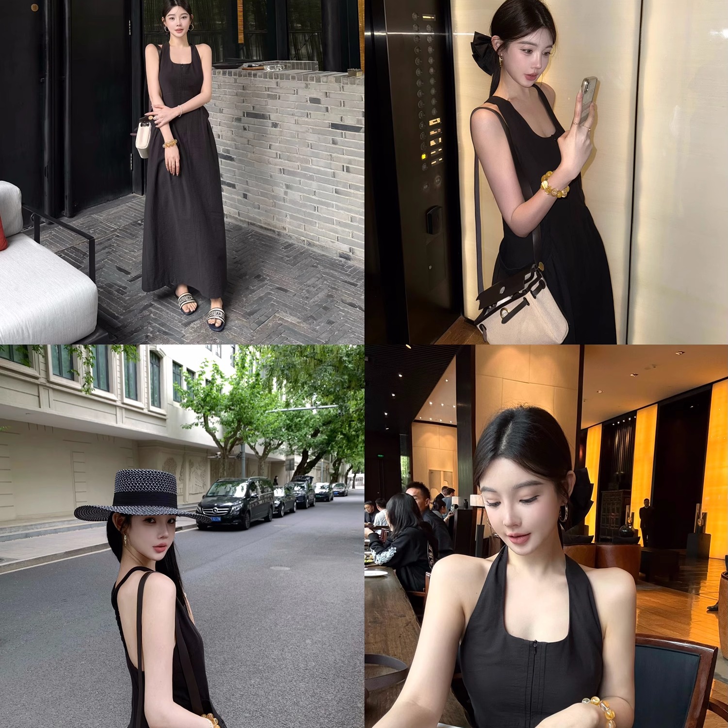 七哥viki 高智old money 软糯立体感扭结露背中古连衣裙