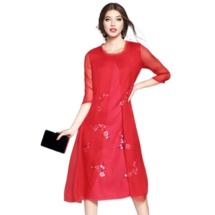 化私人订制126856 时尚 优美风A款 七分袖 绣花连 裙设计大码 奈昕个性