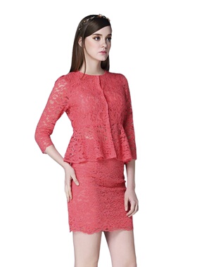 奈昕个性化私人定制 21096 时尚新品七分袖水溶蕾丝上衣+包臀裙套