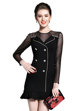 奈昕个性化私人订制 127111卍卐S码长袖圆领连衣裙胖人穿很显瘦