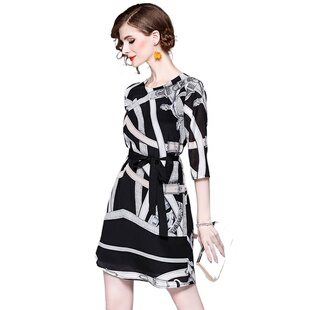 显瘦连衣裙秋季 奈昕个性 印花修身 35907卍卐 街头欧美 化私人订制