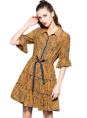 奈昕个性化私人定制 32080 优雅淑女风系带修身街头拼接大摆型连