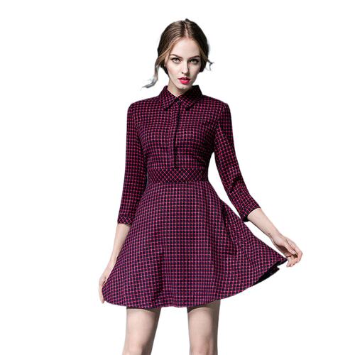 奈昕个性化私人定制 97392 new dress森女气质方领新款方格A字连
