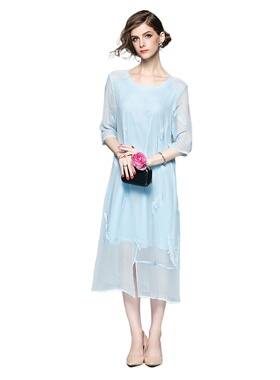 奈昕个性化私人订制 28787 时装女新款名媛优雅气质纱网七分袖连