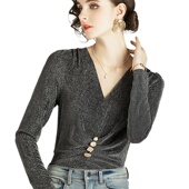 化私人订制 56093 气质修身 奈昕个性 V领显瘦女人味打底衫 T恤上衣