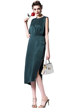 奈昕个性化私人订制101437 new dress欧美时尚时装简约纯色开叉连