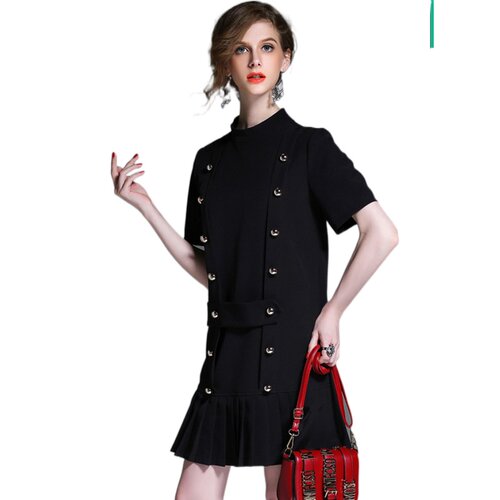 奈昕个性化私人定制 50333 new dress短袖拼接纯色修身连衣裙时尚