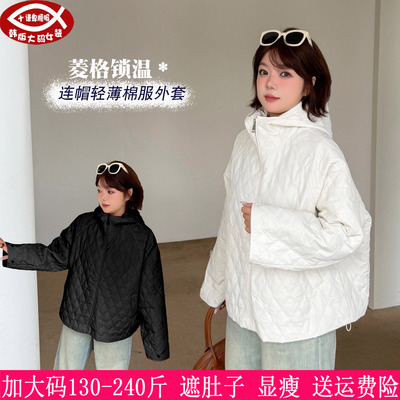270斤大码女装轻薄连帽棉服