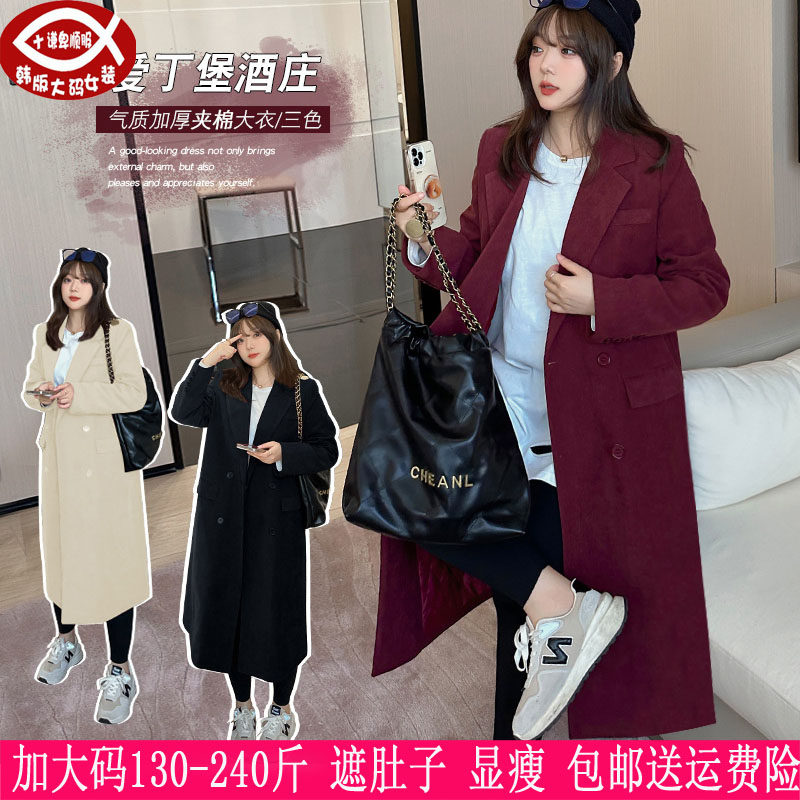 胖mm韩版双排扣夹棉西服风衣外套