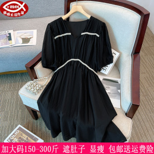 女270胖mm韩版 300斤特大码 V领收腰显瘦宽松连衣裙240 薄款 2024夏装