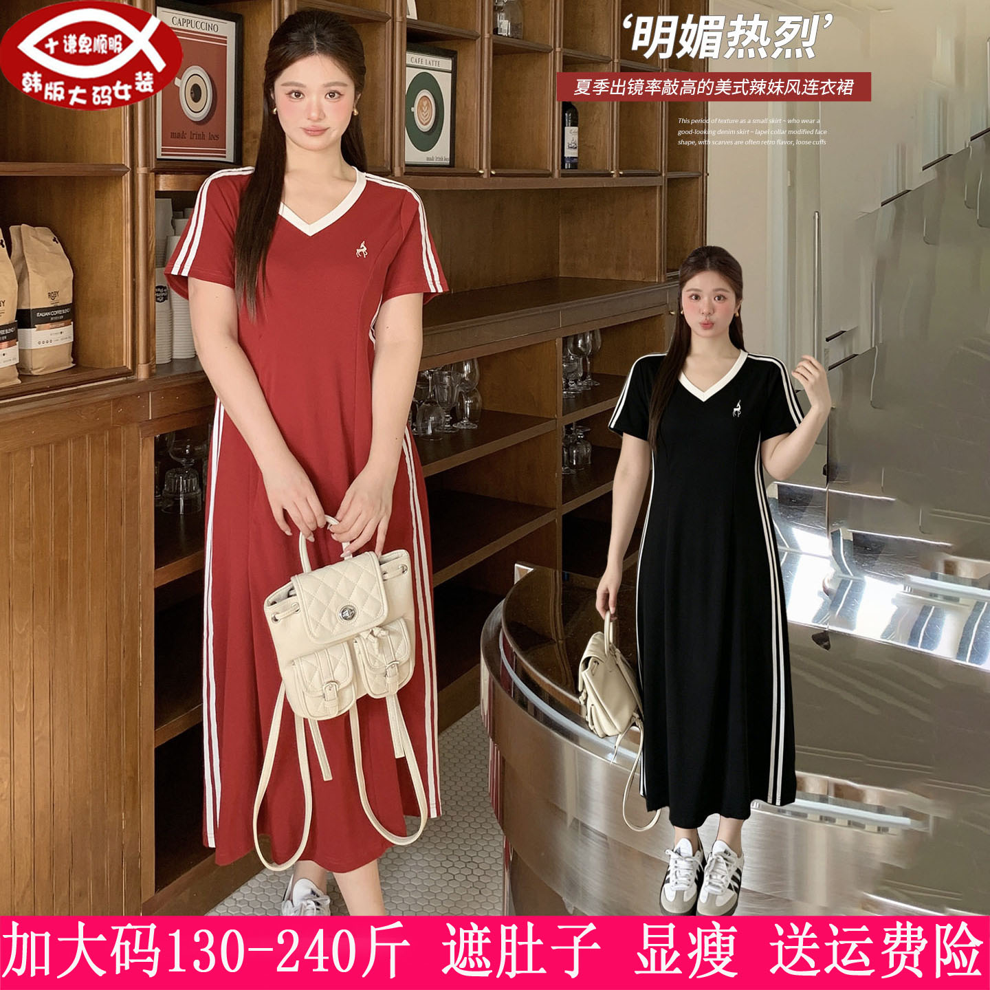 胖mm美式收腰显瘦运动连衣裙图片