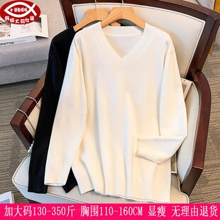 200/300斤大码女装胖M胸围150/160宽松V领毛衣针织350斤8066